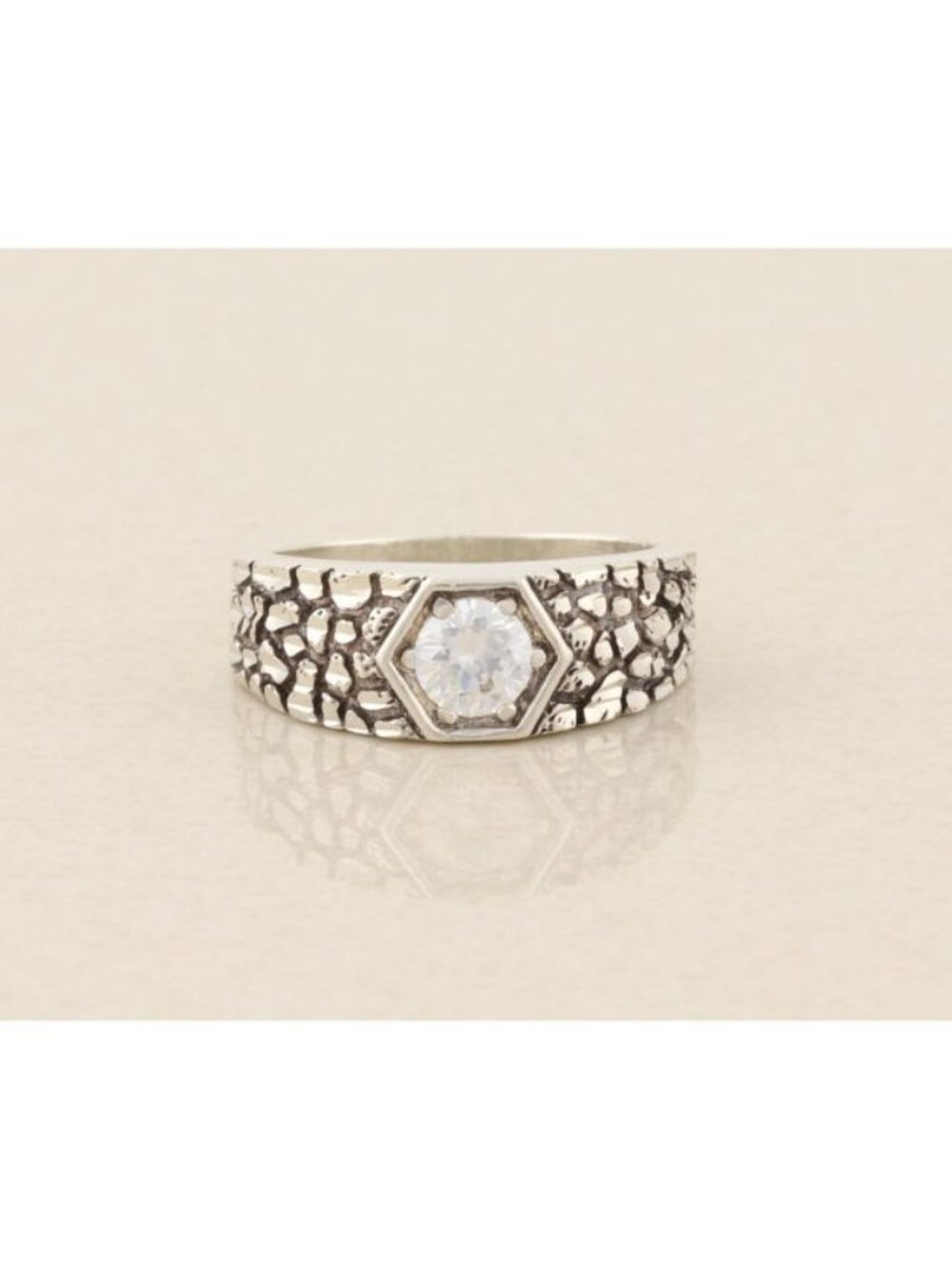 Men's Kabana Sterling Silver Bright Cubic Zirconia CZ Nugget Ring Size 10 1/4
